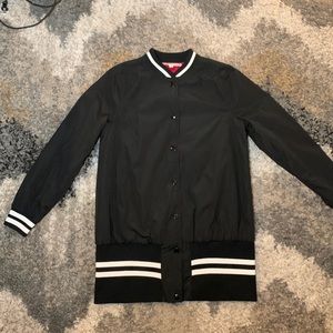Long Oversized Bomber Jacket Varsity Black Red White Coat Windbreaker Outerwear